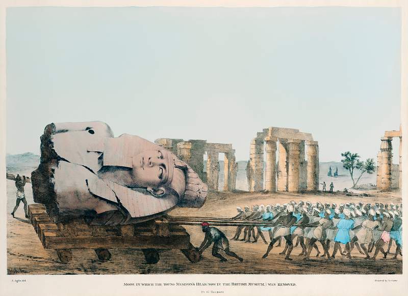 Mode in which the young Memnon's head, (now in the British Museum,) was removed illustration from the kings tombs in Thebes…