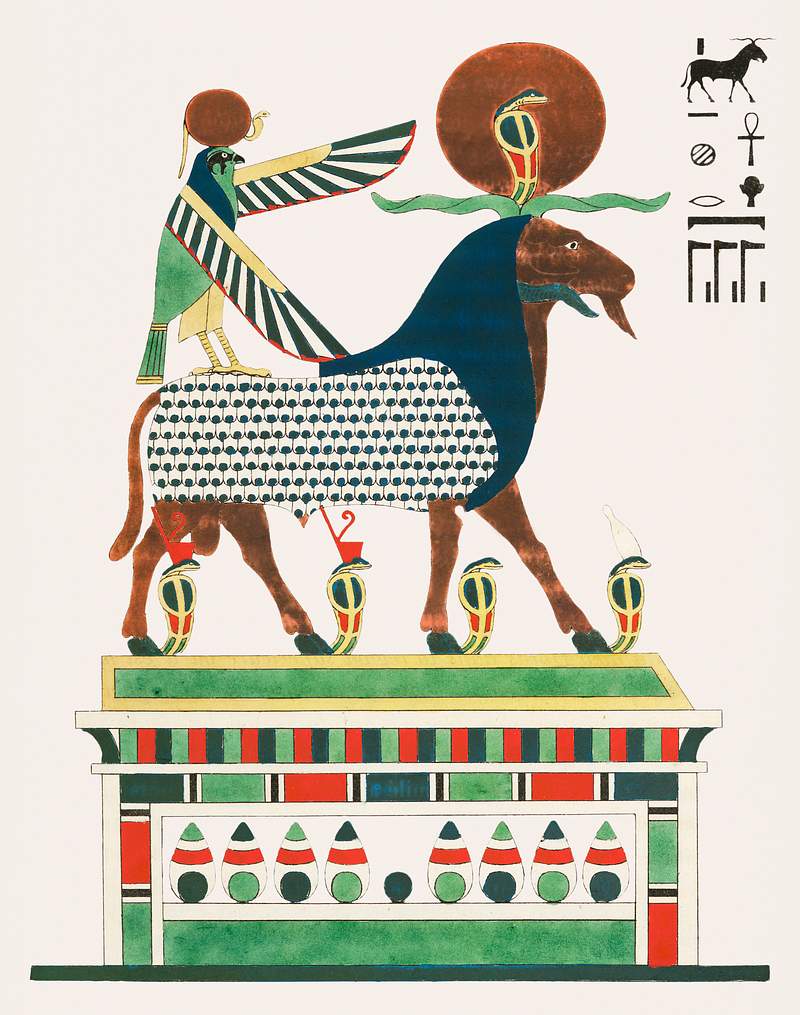 Amon, Amon-ra illustration from Pantheon Egyptien (1823-1825) by Leon Jean Joseph Dubois (1780-1846). Original from The New…