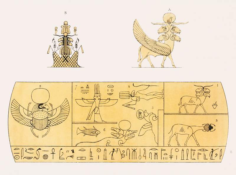Amon, Amon-ra illustration from Pantheon Egyptien (1823-1825) by Leon Jean Joseph Dubois (1780-1846). Original from The New…