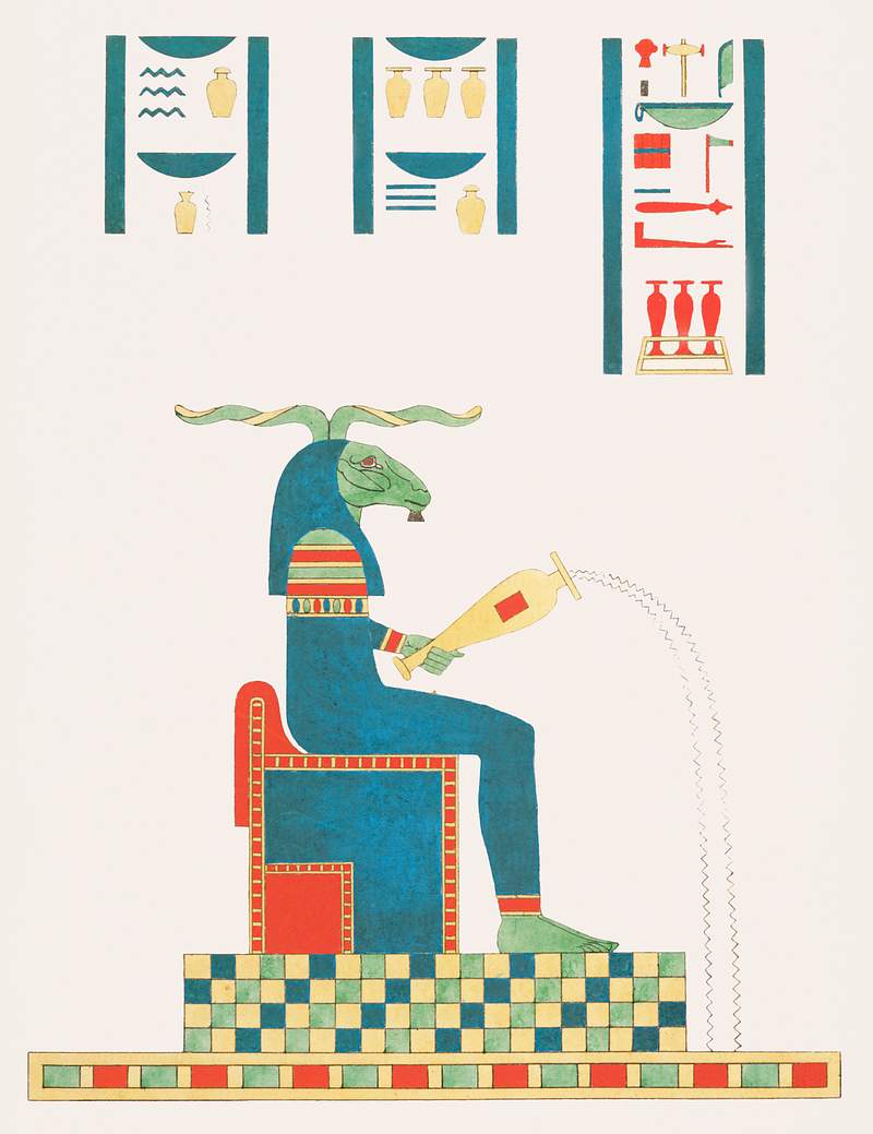 Khnum illustration from Pantheon Egyptien (1823-1825) by Leon Jean Joseph Dubois (1780-1846). Original from The New York…