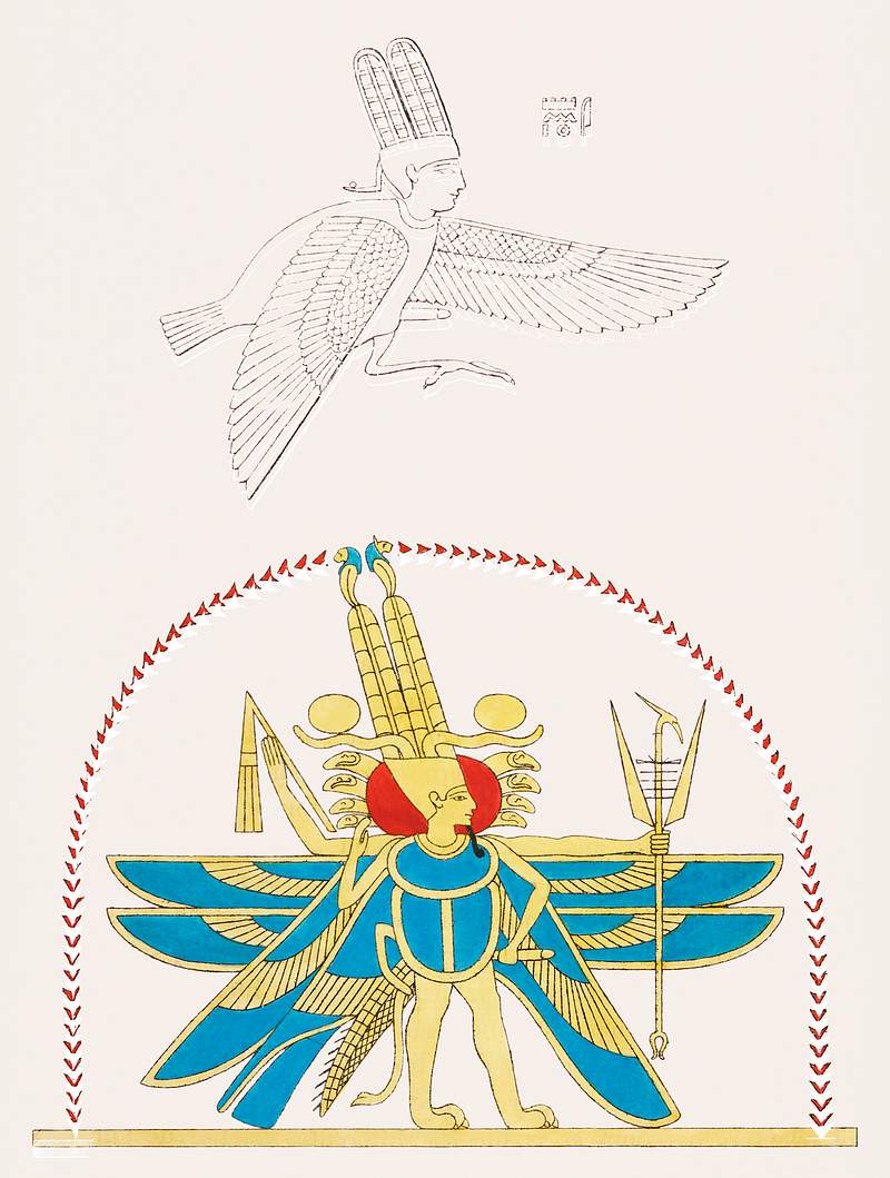 Amon-Ra, King of the God illustration from Pantheon Egyptien (1823-1825) by Leon Jean Joseph Dubois (1780-1846). Original…