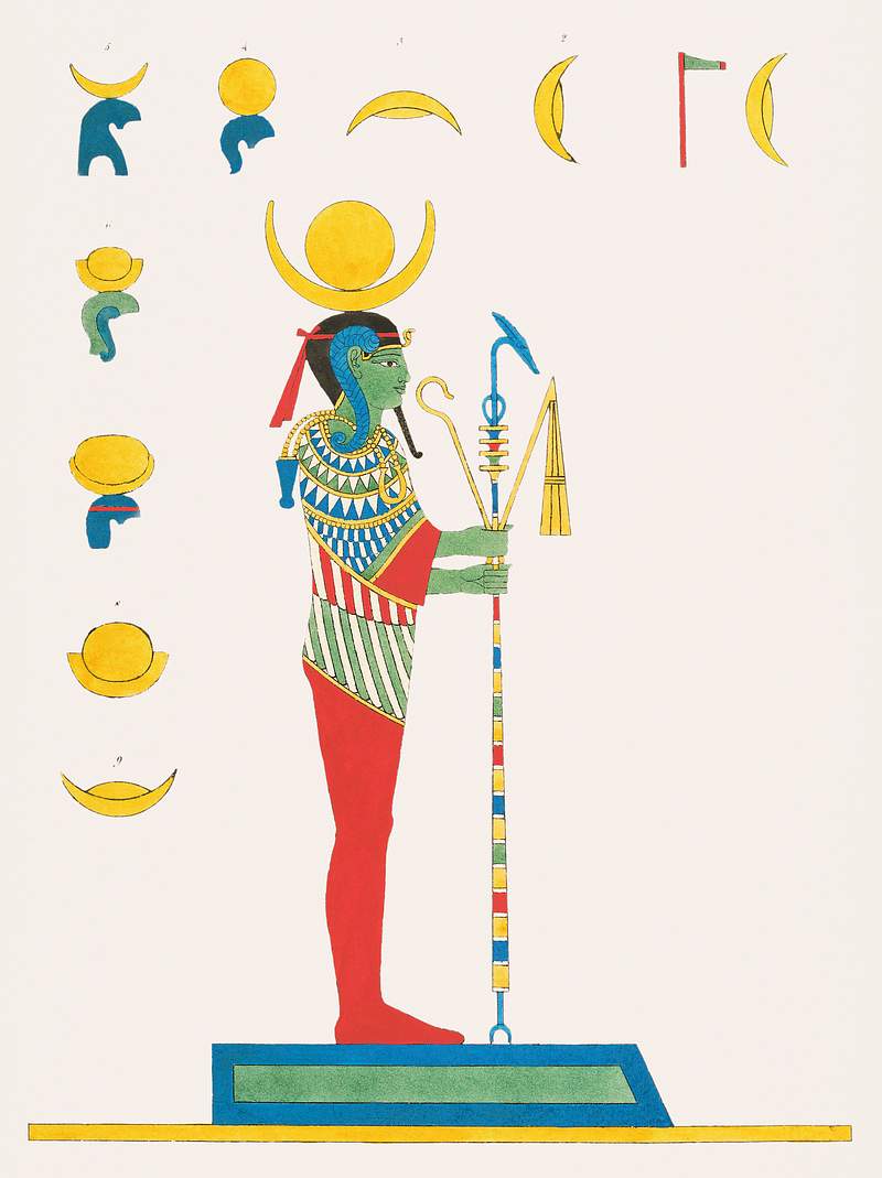 Khonsu illustration from Pantheon Egyptien (1823-1825) by Leon Jean Joseph Dubois (1780-1846). Original from The New York…