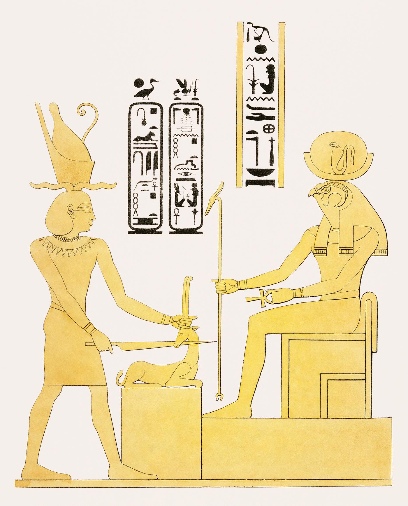 The Cynocephalus, emblem of Khonsu illustration from Pantheon Egyptien (1823-1825) by Leon Jean Joseph Dubois (1780-1846).... The Cynocephalus, emblem of Khonsu illustration from Pantheon Egyptien (1823-1825) by Leon Jean Joseph Dubois (1780-1846)....
