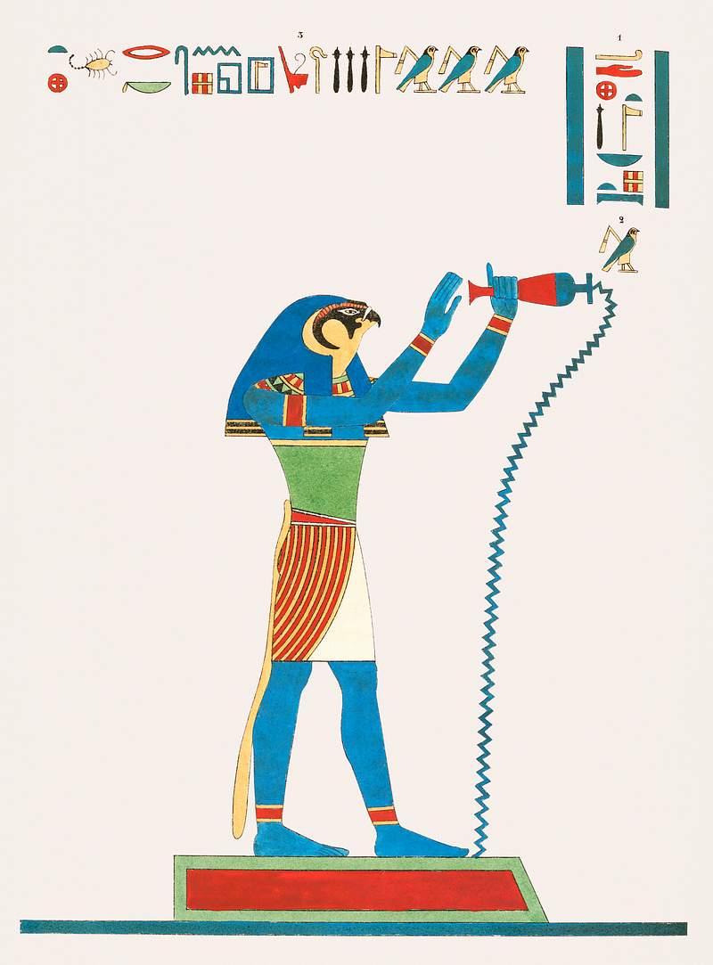 Hermes Trismegistus illustration from Pantheon Egyptien (1823-1825) by Leon Jean Joseph Dubois (1780-1846). Original from The…