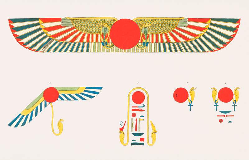 The winged disc and the hawk, emblems of Hermes Trismegistus illustration from Pantheon Egyptien (1823-1825) by Leon Jean…