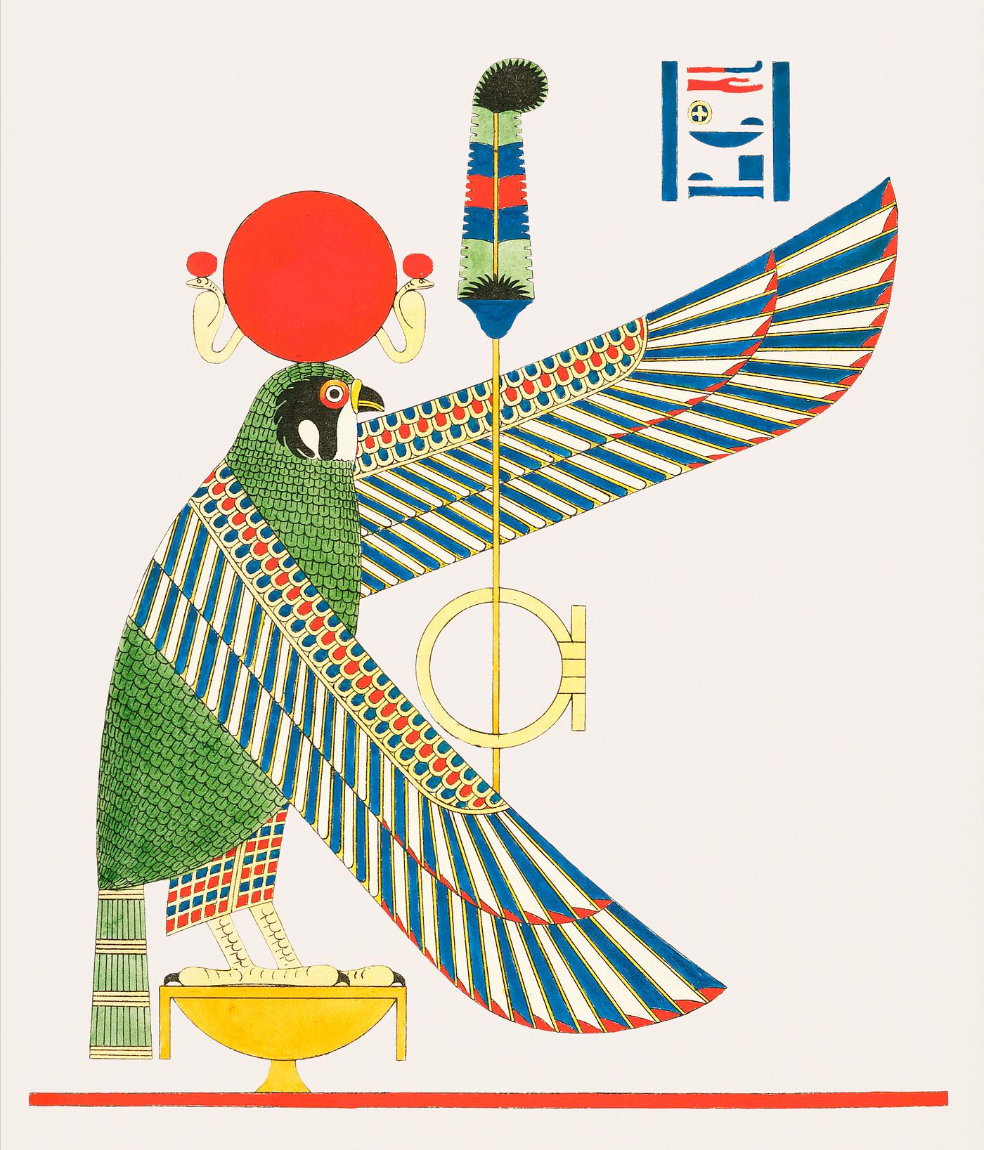 Vintage illustration of The winged disc and the hawk, emblems of Hermes Trismegistus Vintage illustration of The winged disc and the hawk, emblems of Hermes Trismegistus