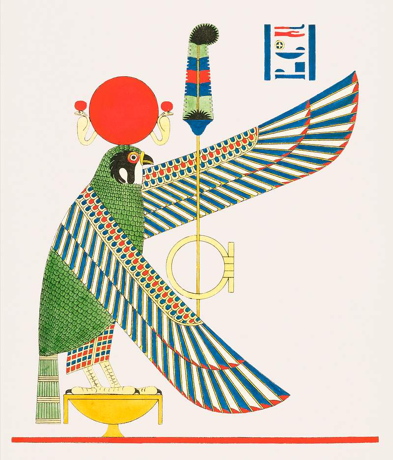 The winged disc and the hawk, emblems of Hermes Trismegistus illustration from Pantheon Egyptien (1823-1825) by Leon Jean…