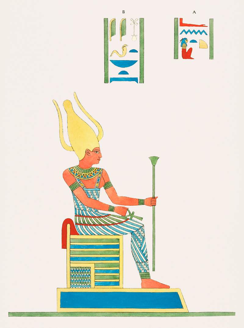 Anuket illustration from Pantheon Egyptien (1823-1825) by Leon Jean Joseph Dubois (1780-1846). Original from The New York…