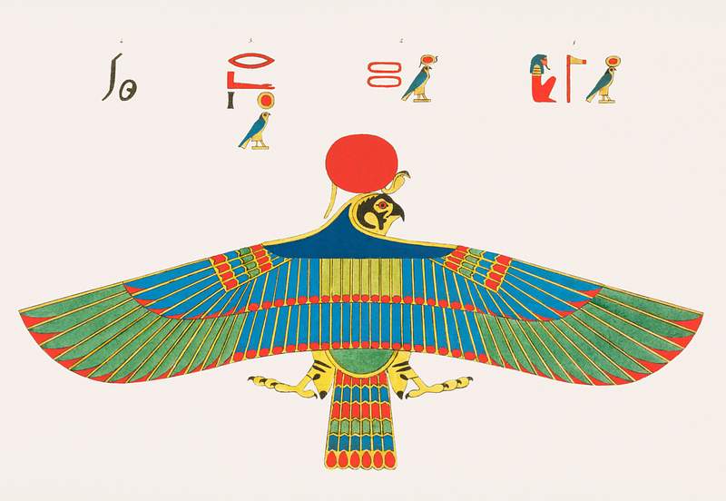 Hawk, emblem of Ra illustration from Pantheon Egyptien (1823-1825) by Leon Jean Joseph Dubois (1780-1846). Original from The…