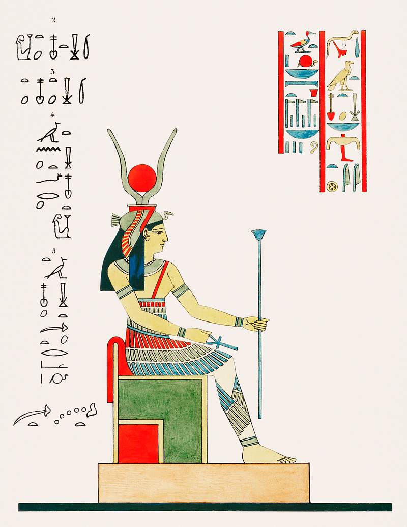 Hathor illustration from Pantheon Egyptien (1823-1825) by Leon Jean Joseph Dubois (1780-1846). Original from The New York…