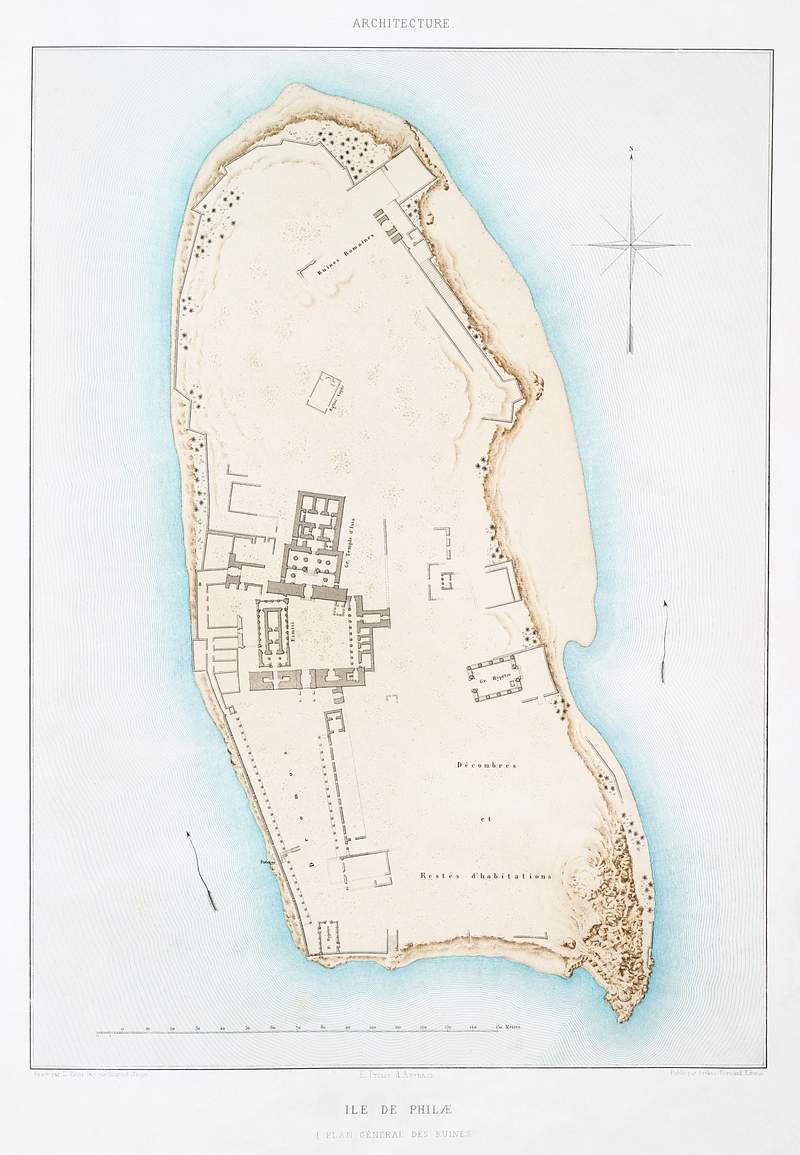 Philae Island (general plan of the ruins) from Histoire de l'art égyptien (1878) by Émile Prisse d'Avennes. Original from The New York Public Library. Digitally enhanced by rawpixel. Philae Island (general plan of the ruins) from Histoire de l'art égyptien (1878) by Émile Prisse d'Avennes.…