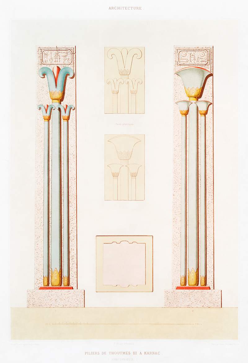 Pillar of Thutmose III of Karnac from Histoire de l'art égyptien (1878) by Émile Prisse d'Avennes. Original…