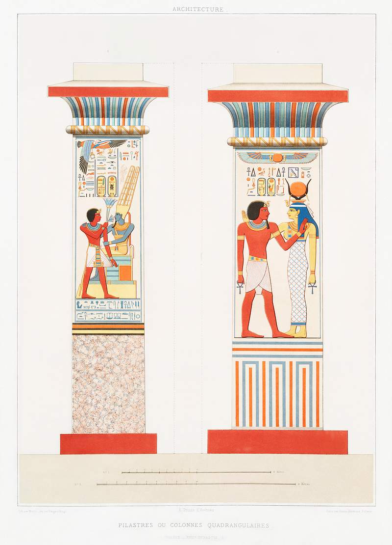 Pilasters or quadrangular columns from Histoire de l'art égyptien (1878) by Émile Prisse d'Avennes. Original…