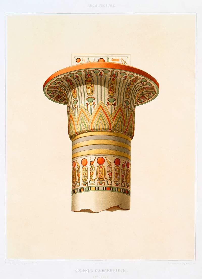 Column of Ramesseum (Thebes) from Histoire de l'art égyptien (1878) by Émile Prisse d'Avennes. Original from…