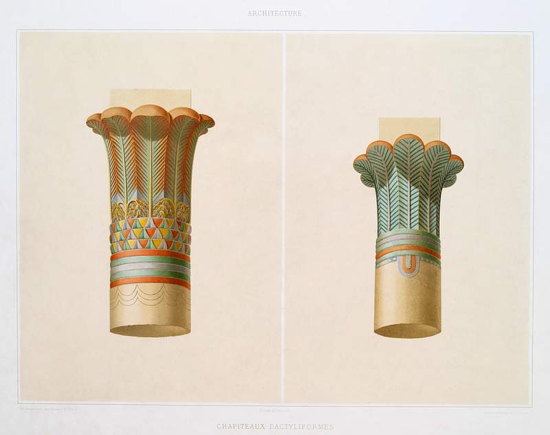 Dactyliform capitals from Histoire de l'art égyptien (1878) by Émile Prisse d'Avennes. Original from The New…