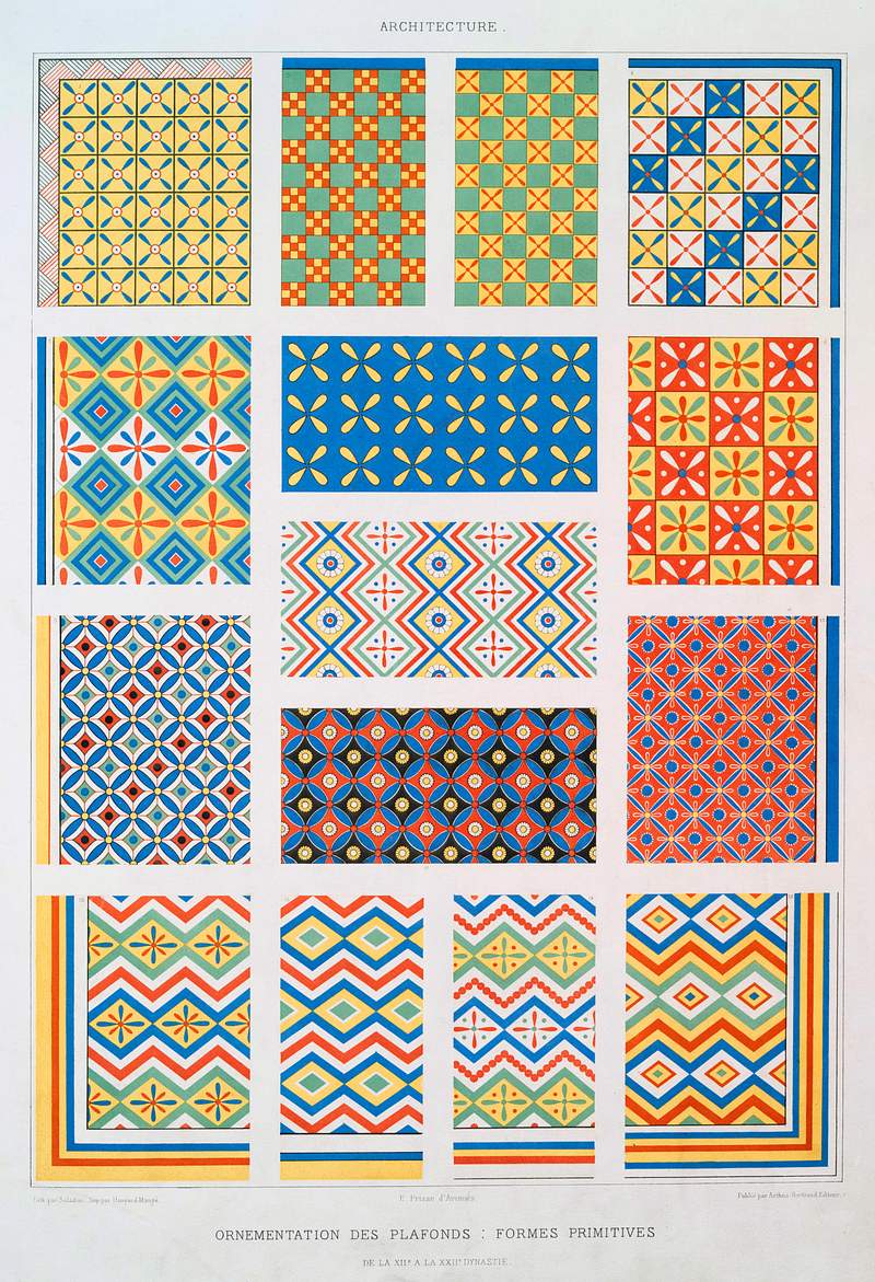 Ceiling Ornamentation : Primitive forms from Histoire de l'art égyptien (1878) by Émile Prisse d'Avennes.…