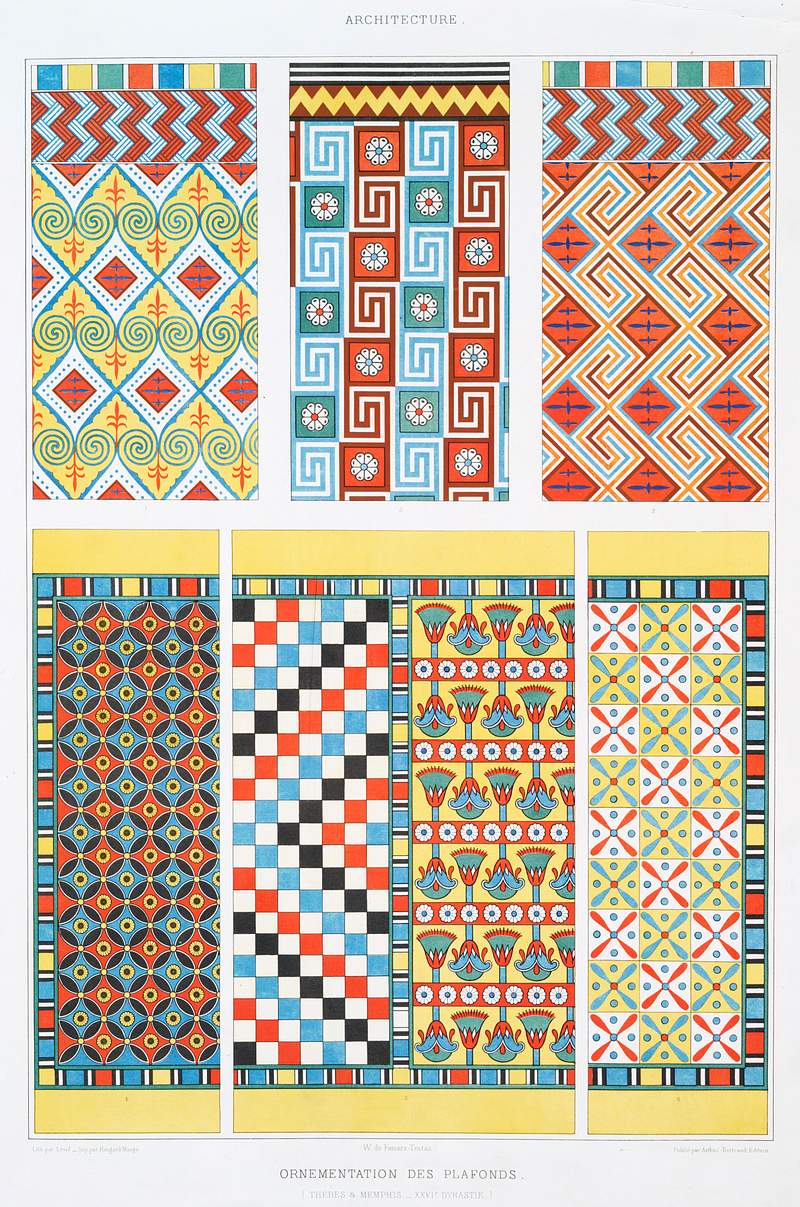 Ceiling Ornamentation (Thebes & Memphis) from Histoire de l'art égyptien (1878) by Émile Prisse d'Avennes.…