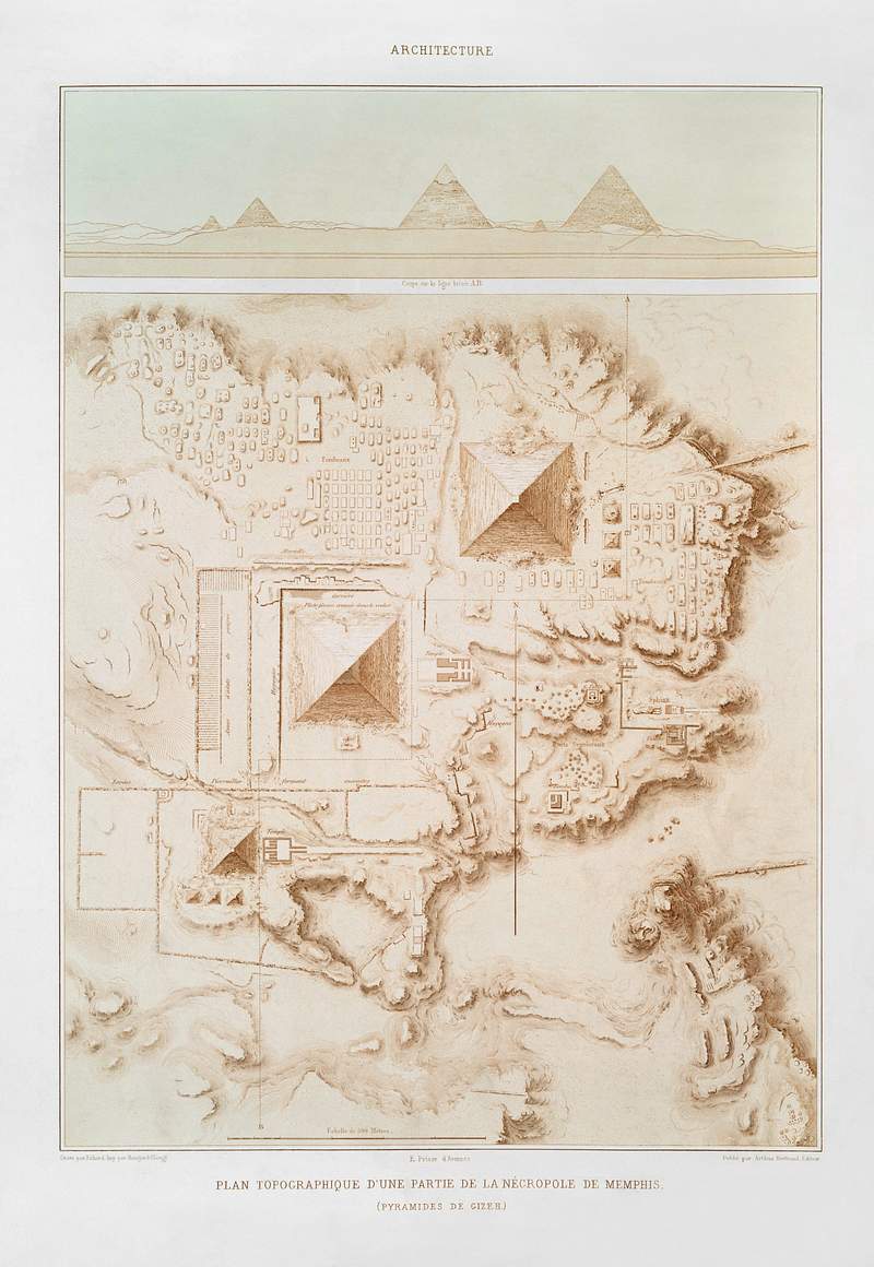 Topographic map of part of the Memphite Necropolis (Pyramids of Giza) from Histoire de l'art égyptien (1878) by…