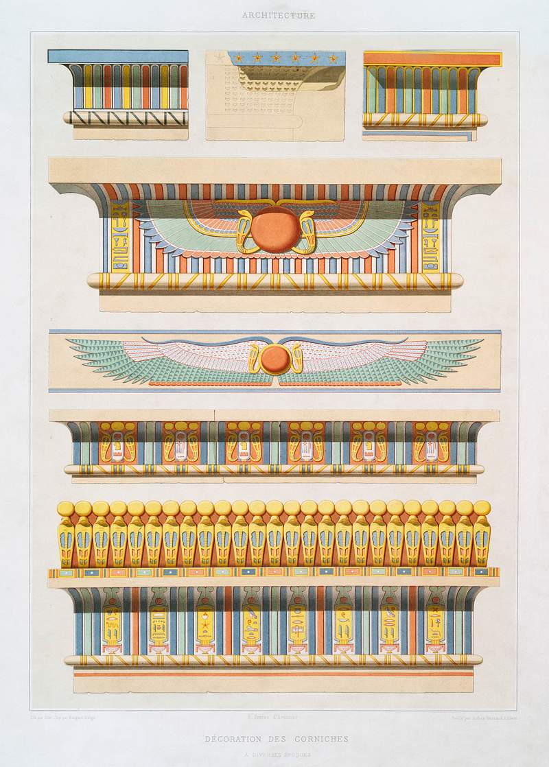 Decoration of Cornices from Histoire de l'art égyptien (1878) by Émile Prisse d'Avennes. Original from The New…