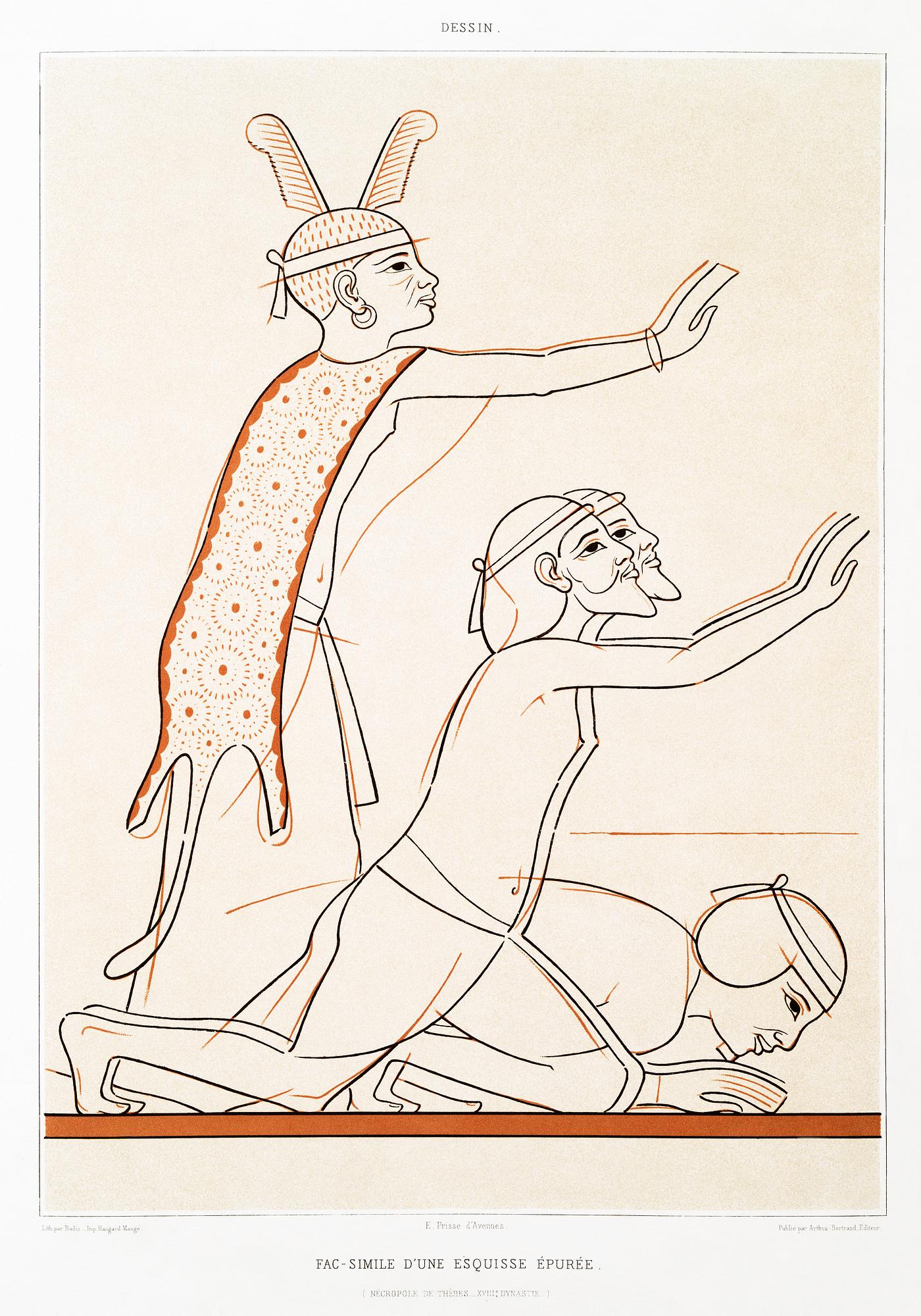 Fac-simile of a refined sketch (Theban Necropolis) from Histoire de l'art égyptien (1878) by Émile Prisse... Fac-simile of a refined sketch (Theban Necropolis) from Histoire de l'art égyptien (1878) by Émile Prisse...