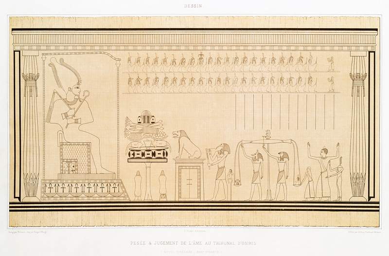 Weighing and judgment of the soul in the court of Osiris from Histoire de l'art égyptien (1878) by Émile Prisse…