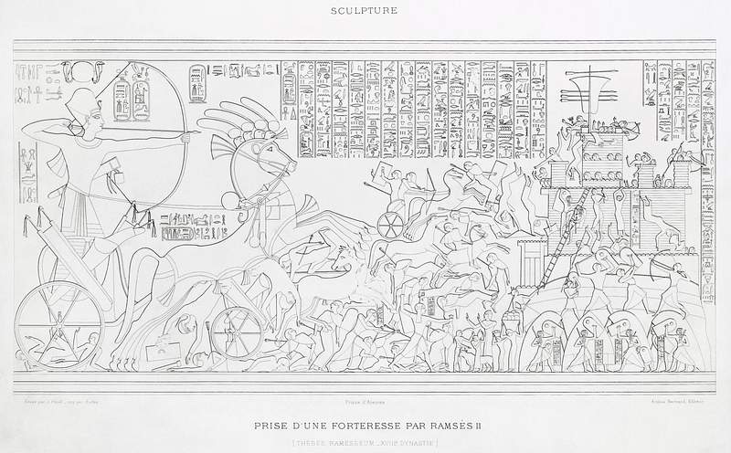 Capture of a fortress by Ramses II from Histoire de l'art égyptien (1878) by Émile Prisse d'Avennes. Original…