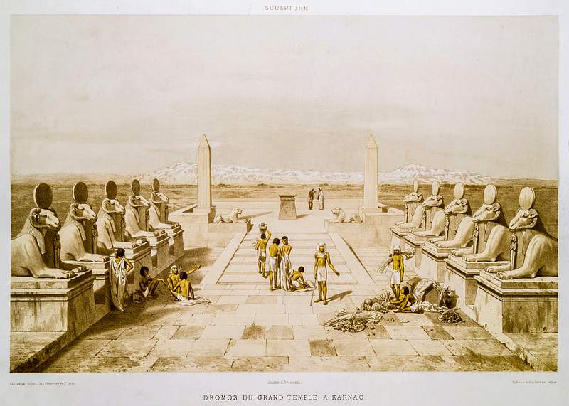 Dromos of the big temple in Karnak from Histoire de l'art égyptien (1878) by Émile Prisse d'Avennes. Original…