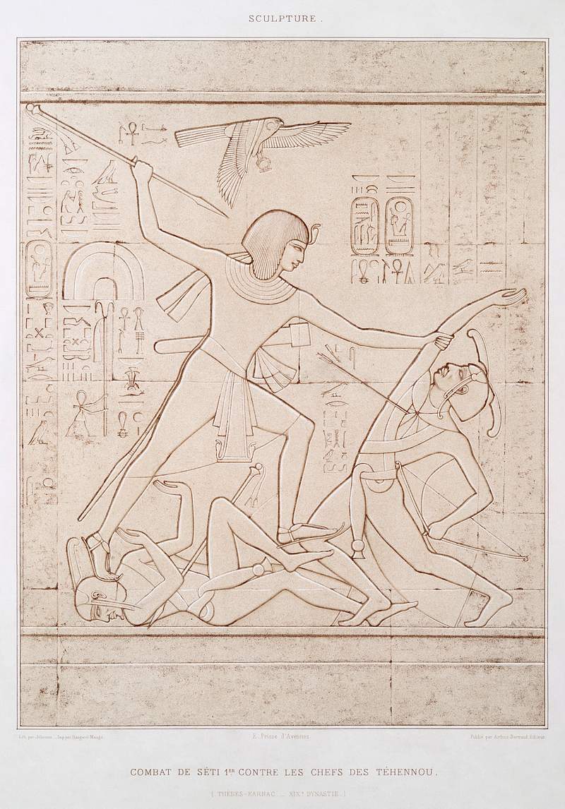 Fight of Séti 1st against the leaders of the Tehran from Histoire de l'art égyptien (1878) by Émile…