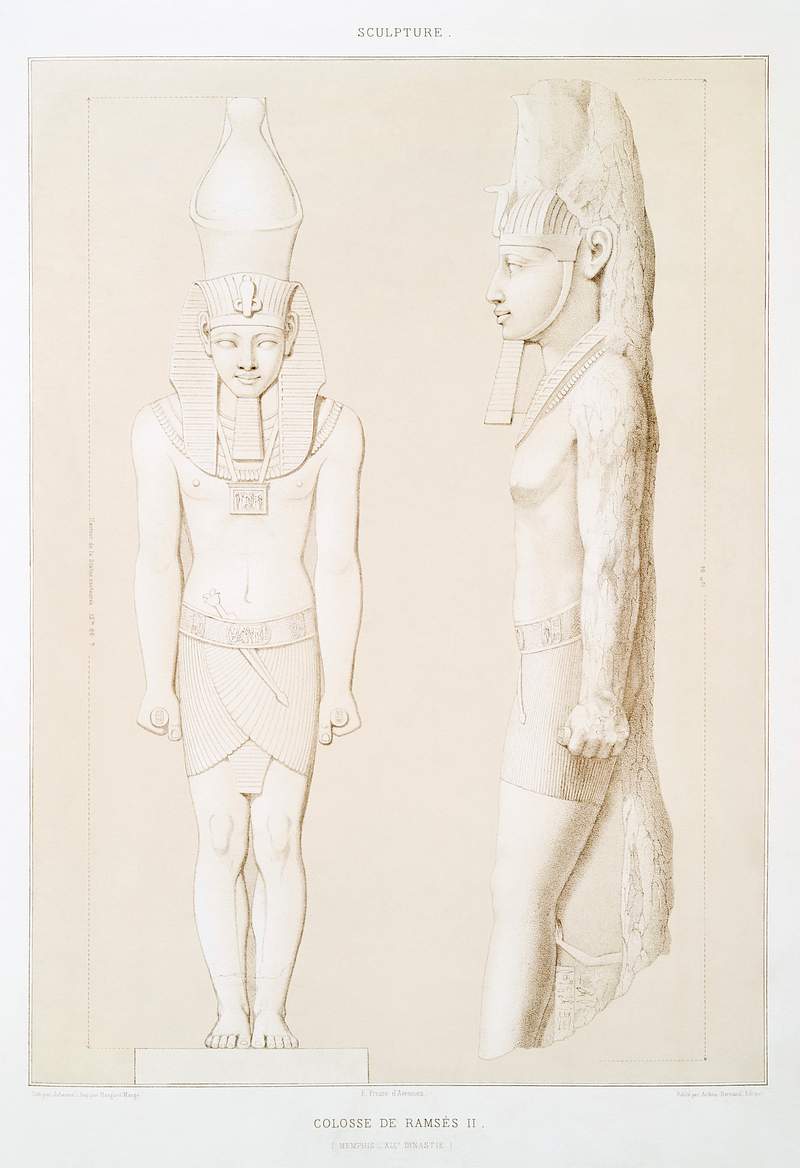 Statue of Ramses II from Histoire de l'art égyptien (1878) by Émile Prisse d'Avennes. Original from The New…
