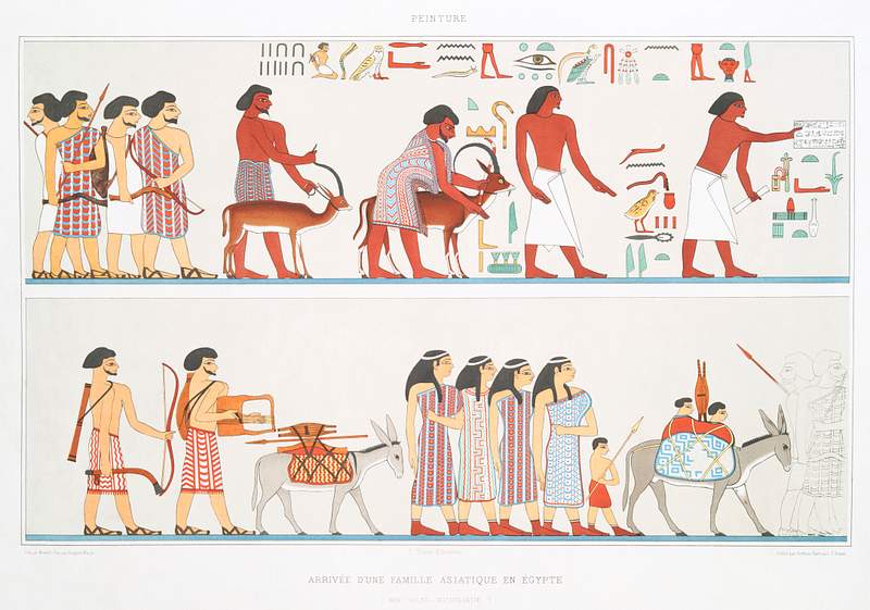 Arrival of an Asian family in Egypt from Histoire de l'art égyptien (1878) by Émile Prisse d'Avennes. Original…