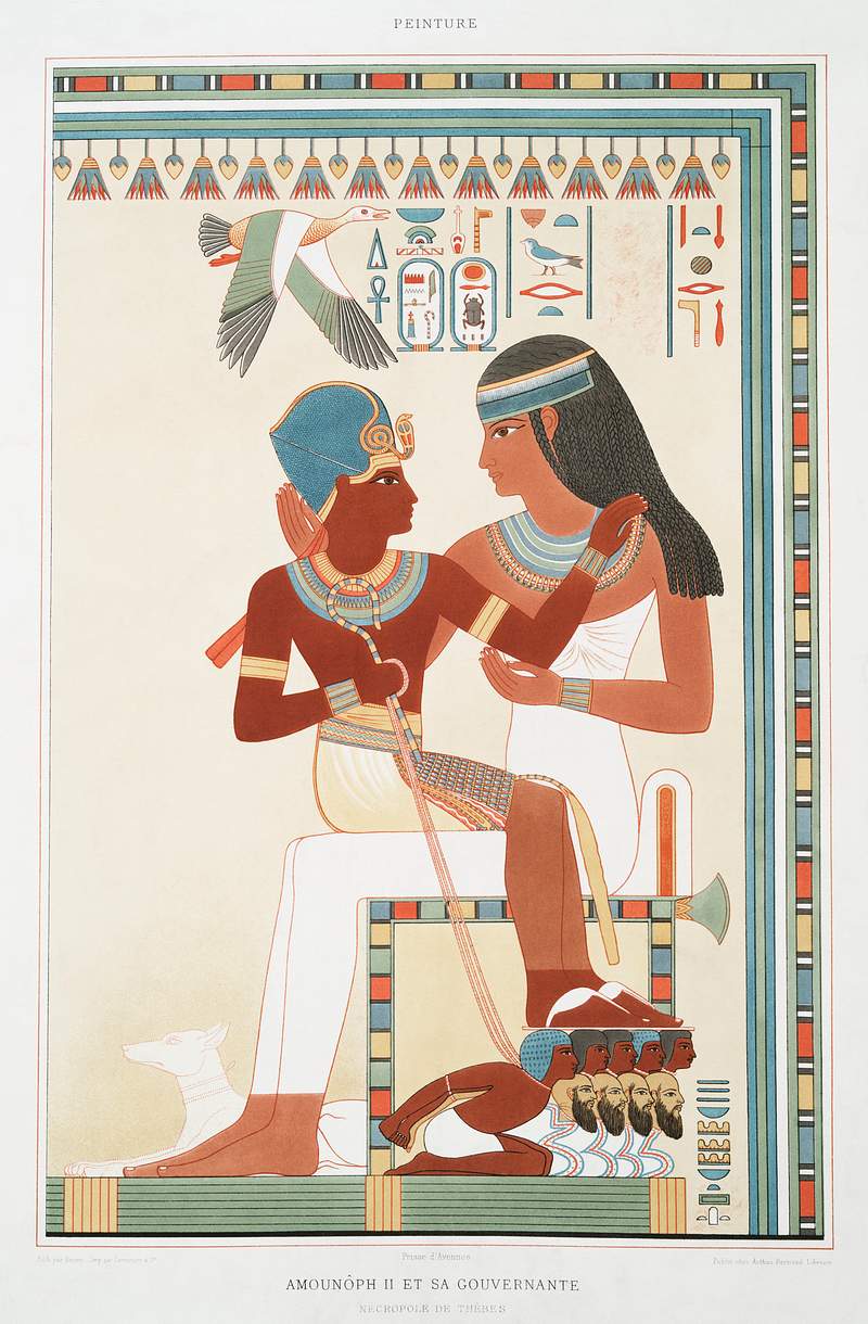 Amunof II and his governess from Histoire de l'art égyptien (1878) by Émile Prisse d'Avennes. Original from The…
