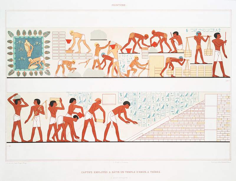 Captives workers build a temple of Amun, at Thebes from Histoire de l'art égyptien (1878) by Émile Prisse…
