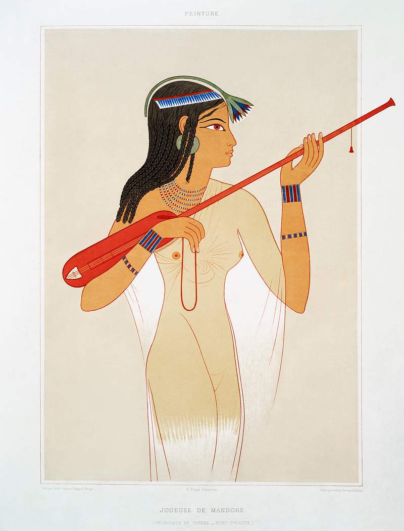 Mandore player from Histoire de l'art égyptien (1878) by Émile Prisse d'Avennes. Original from The New York…