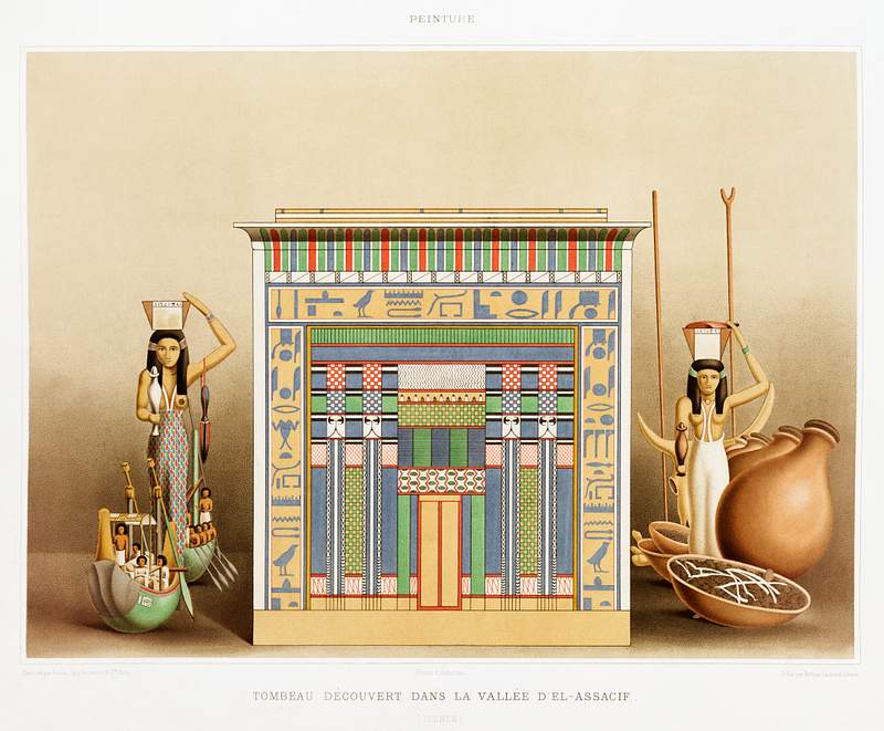 Discovered tomb in Valley of El-Assacif from Histoire de l'art égyptien (1878) by Émile Prisse d'Avennes.…