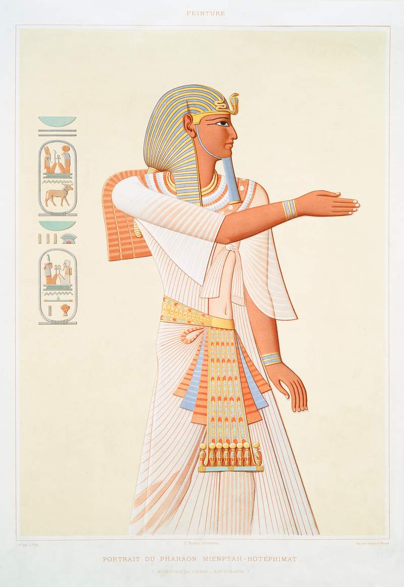 Portrait of Pharaoh Merneptah-Hotéphimat from Histoire de l'art égyptien (1878) by Émile Prisse…