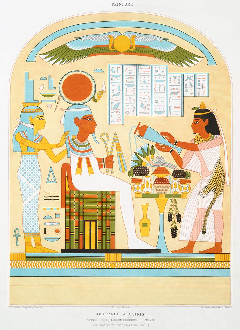 Sacrifice to Osiris from Histoire de l'art égyptien (1878) by Émile Prisse d'Avennes. Original from The New…
