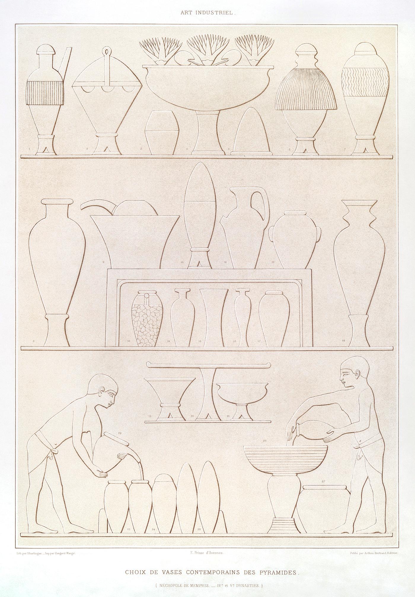 Various of contemporary vases in the pyramids from Histoire de l'art égyptien (1878) by Émile Prisse d... Various of contemporary vases in the pyramids from Histoire de l'art égyptien (1878) by Émile Prisse d...