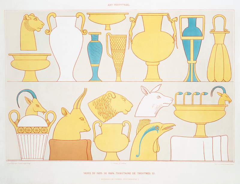 Vases of the land of Kafa, tribute of Tuthmosis III from Histoire de l'art égyptien (1878) by Émile Prisse…
