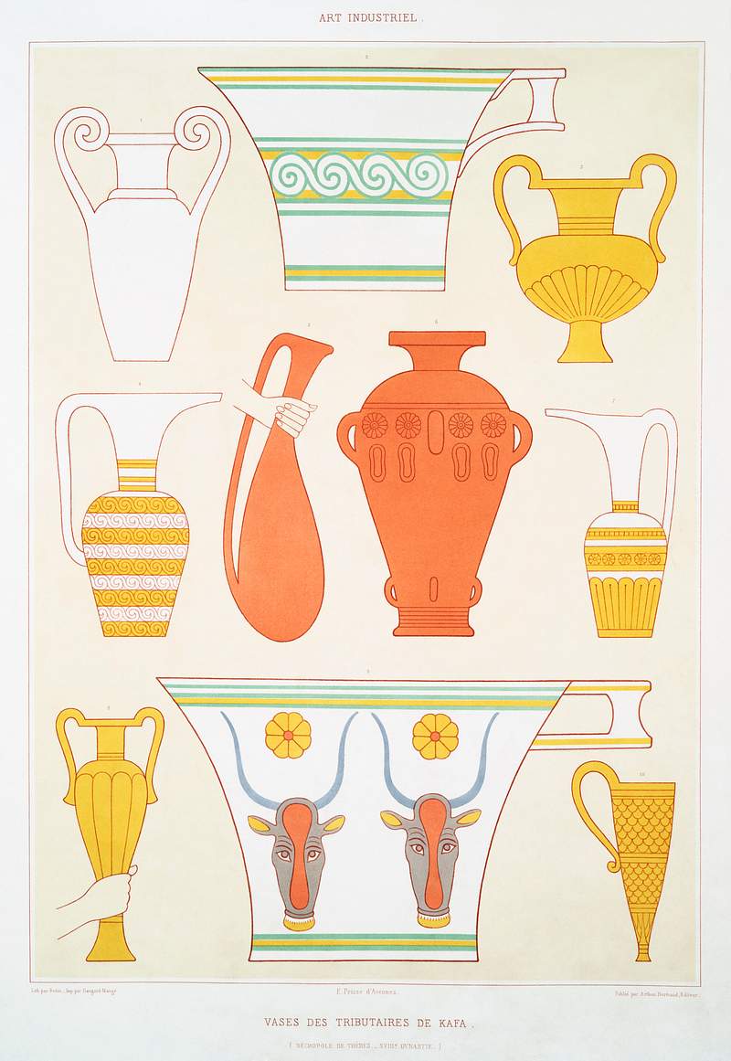 Vases of tributaries to Kafa from Histoire de l'art égyptien (1878) by Émile Prisse d'Avennes. Original from…