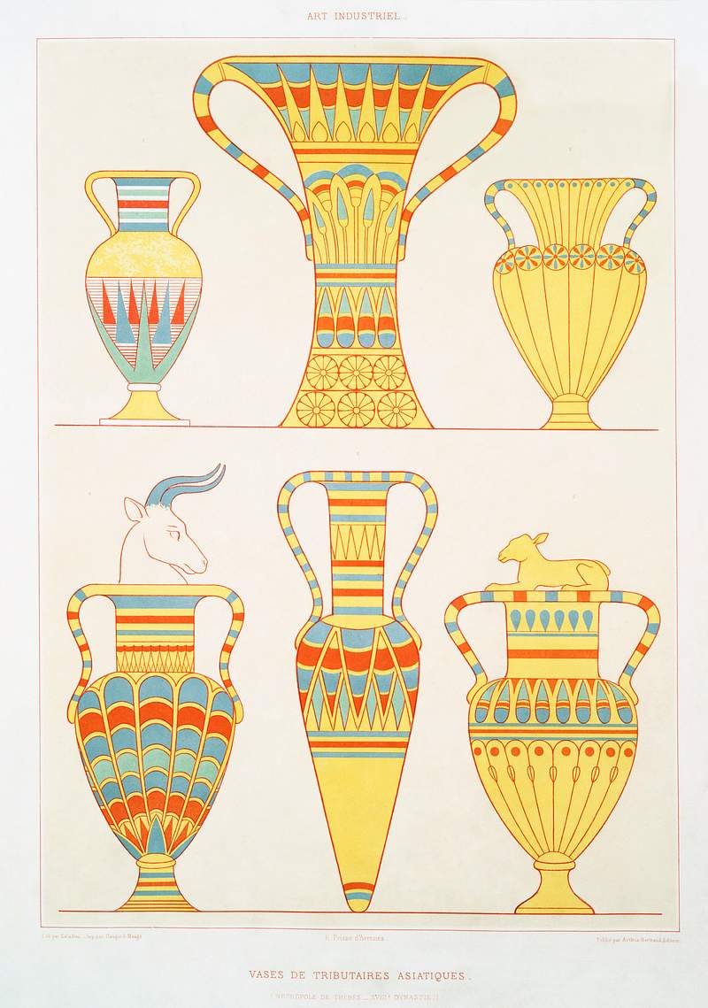 Asian tributary vases from Histoire de l'art égyptien (1878) by Émile Prisse d'Avennes. Original from The New…