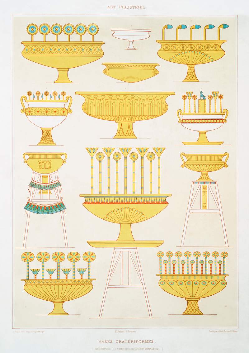 Crater vases from Histoire de l'art égyptien (1878) by Émile Prisse d'Avennes. Original from The New York…