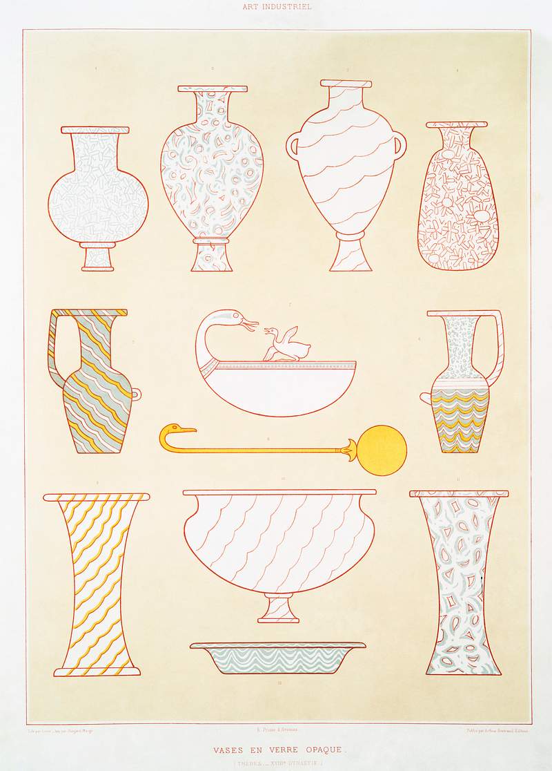 Variety of Egyptian urns from Histoire de l'art égyptien (1878) by Émile Prisse d'Avennes. Original from The…
