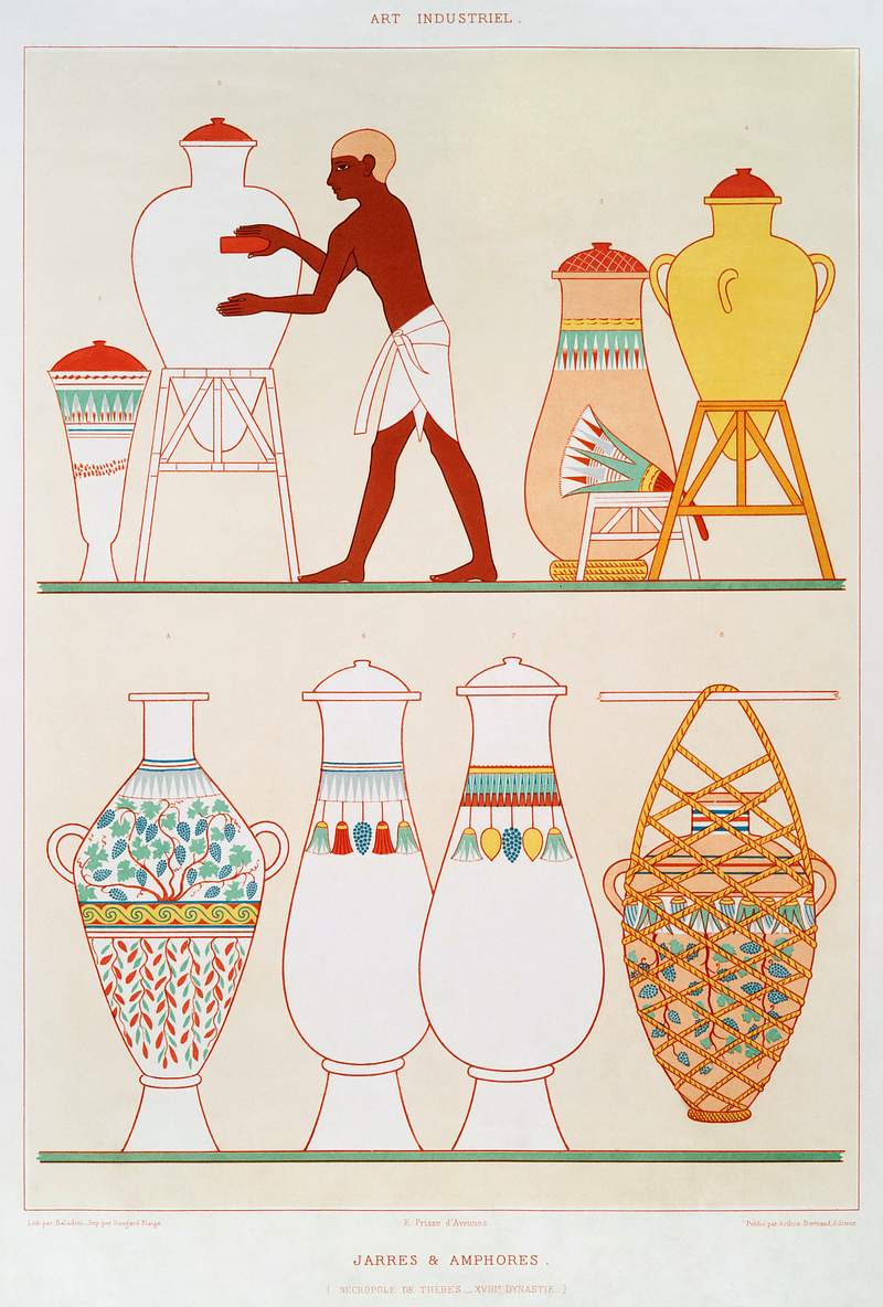 Vases in opaque glass from Histoire de l'art égyptien (1878) by Émile Prisse d'Avennes. Original from The New…