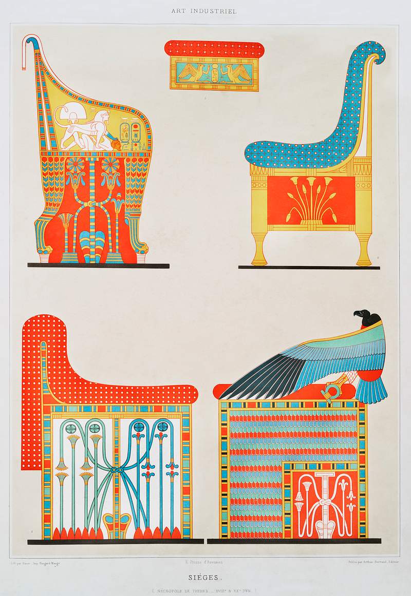 Seats from Histoire de l'art égyptien (1878) by Émile Prisse d'Avennes. Original from The New York Public…
