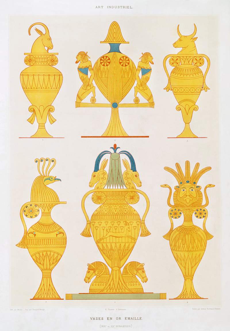 Enamelled gold vases from Histoire de l'art égyptien (1878) by Émile Prisse d'Avennes. Original from The New…