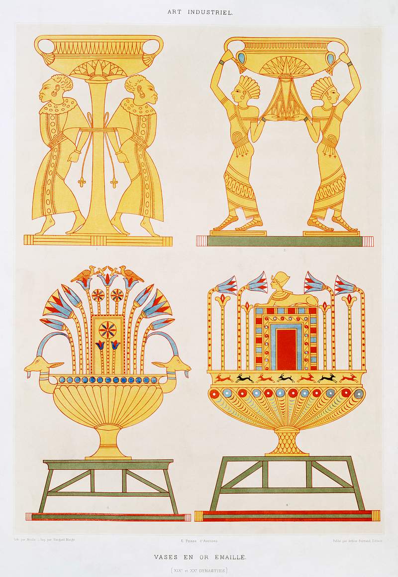 Enamelled gold vases from Histoire de l'art égyptien (1878) by Émile Prisse d'Avennes. Original from The New…