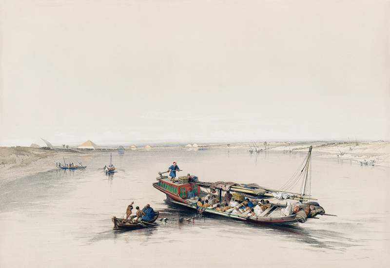View on the Nile looking towards the pyramids of Dashour and Saccara illustration by David Roberts (1796–1864).…