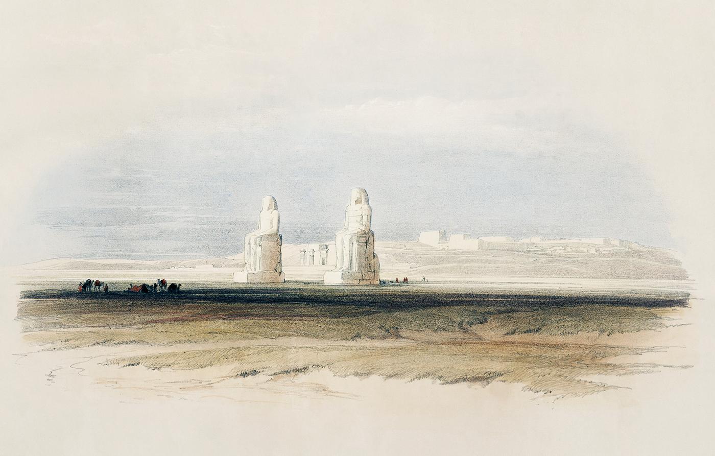 Statues of Memnon Thebes illustration by David Roberts (1796–1864). Original from The New York Public Library.... Statues of Memnon Thebes illustration by David Roberts (1796–1864). Original from The New York Public Library....