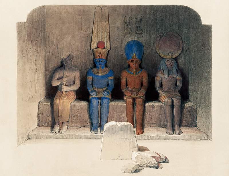 Sanctuary of the Temple of Aboo Simbel Nubia illustration by David Roberts (1796–1864). Original from The New York…