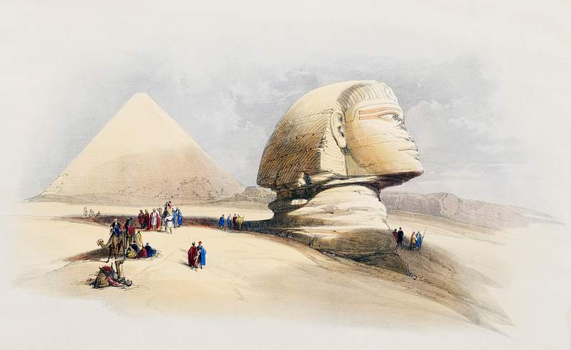 The Great Sphinx Pyramids of Gezeeh illustration bby David Roberts (1796–1864). Original from The New York Public…